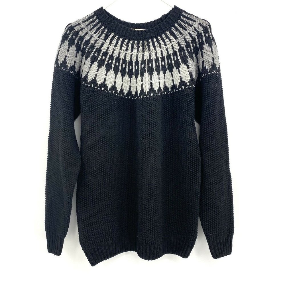 Bestow Black Gray Fairisle Sweater‎ Thick Knit Size Large